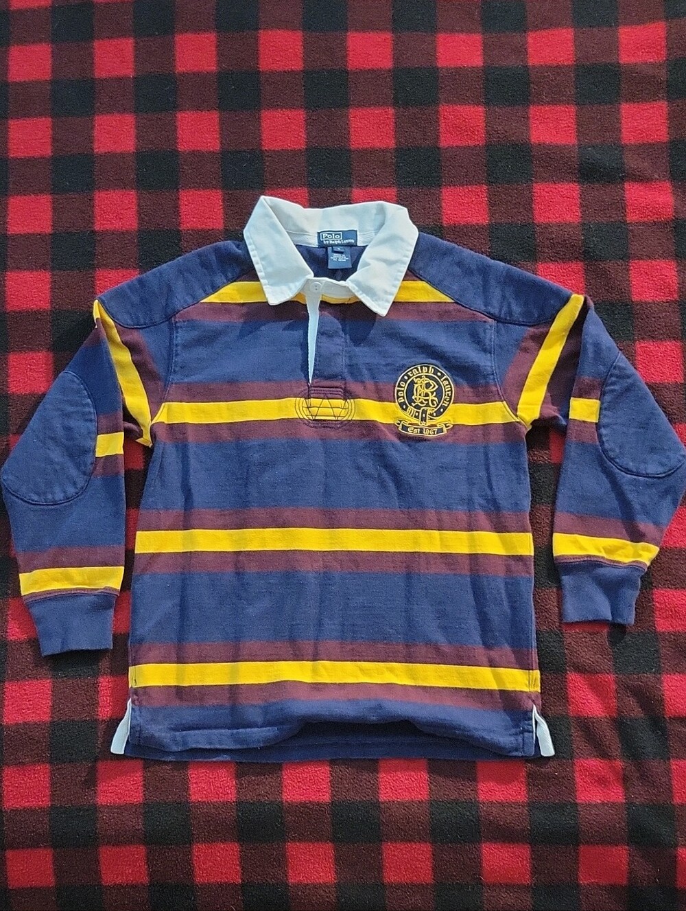 Polo by Ralph Lauren Navy, Yellow & Maroon Striped Rugby Shirt